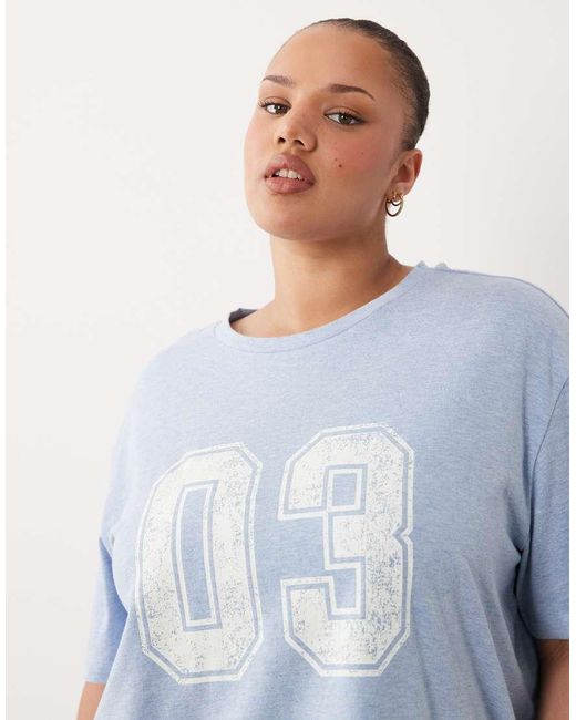 ASOS Blue Asos Design Curve 03 Graphic Oversized Tee And Short Set