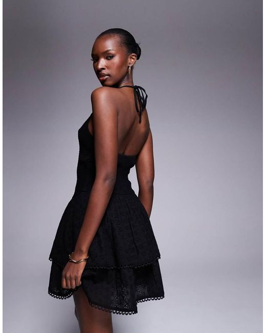 The Frolic Blue Exclusive Linen Blend Broderie Rara Skirt Mini Dress