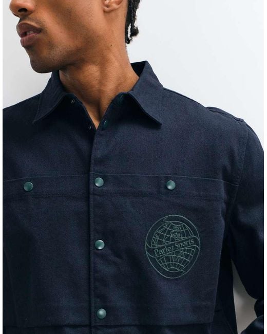 Parlez Blue Embroidered Logo Shirt With Patch Pocket Print for men
