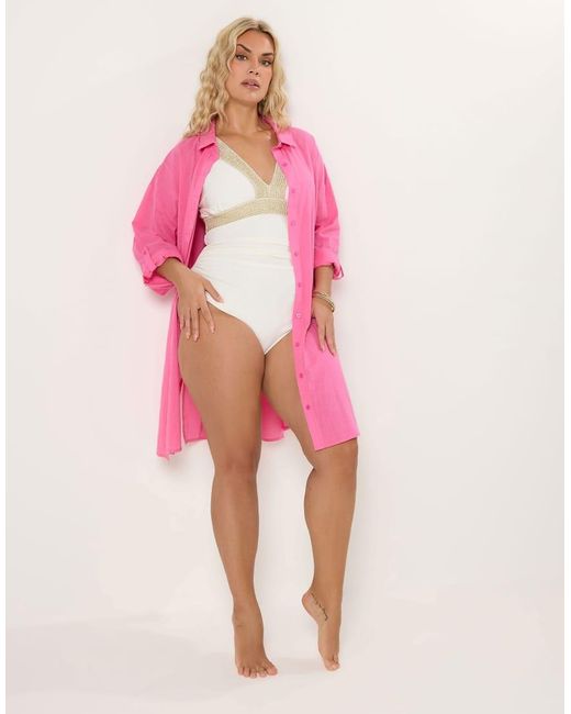 Yours Clothing Pink Longline Beach Shirt