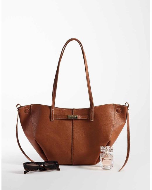 Gina Tricot Brown Long Strap Midi Bag With Belt Buckle Detail