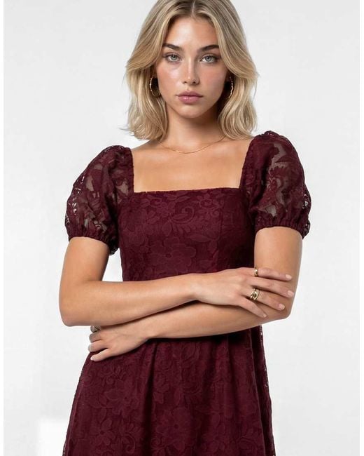 Lovedrobe Red Floral Mesh Lace Square Neck Midaxi Dress