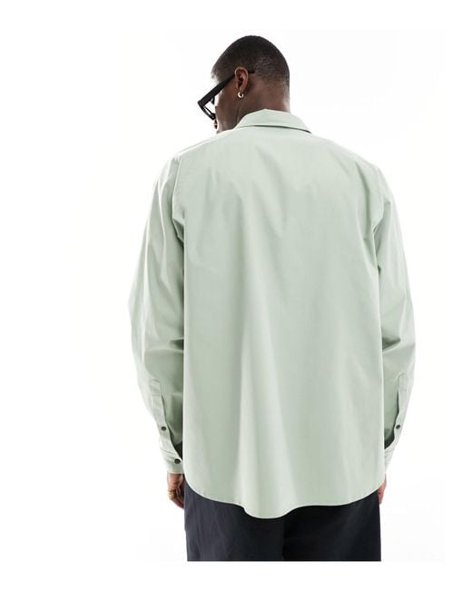ASOS Green Boxy Oversized Nylon Shirt With Utility Details for men