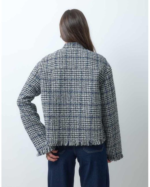 ASOS Blue Asos Design Tall Collarless Wool Blend Boucle Jacket