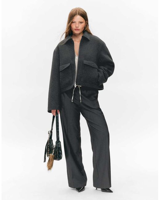Monki Gray Short Collared Jacket With Wool