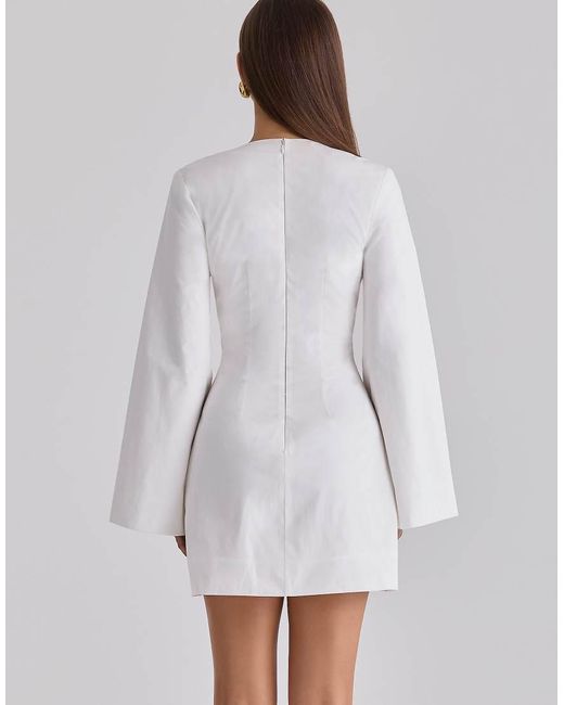 House Of Cb White Bell Sleeve Cotton Mini Dress