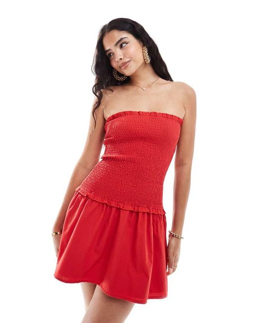 ASOS Drop Waist Shirred Bandeau Mini Dress