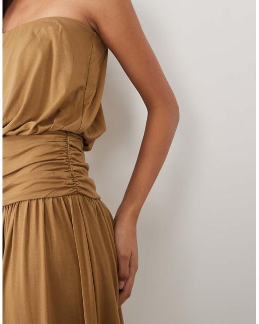 ASOS Natural Blouson Bandeau Maxi Split Front Dress