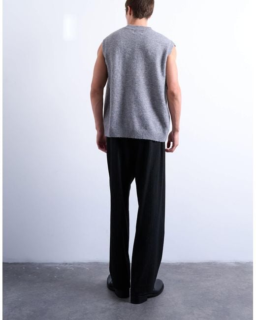 Topman White Pleated Wide Leg Trouser for men