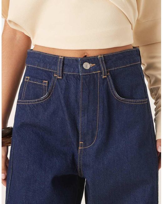 ASOS Blue High Waist Barrel Leg Jean With Twist Panel Detail