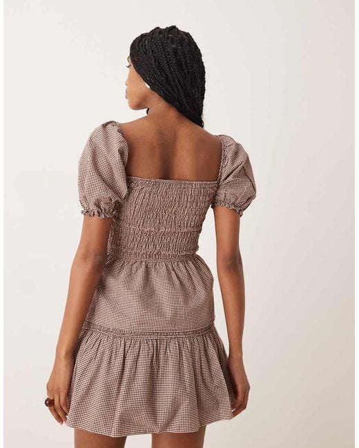 Glamorous Brown Shirred Puff Sleeve Detail Top With Peplum
