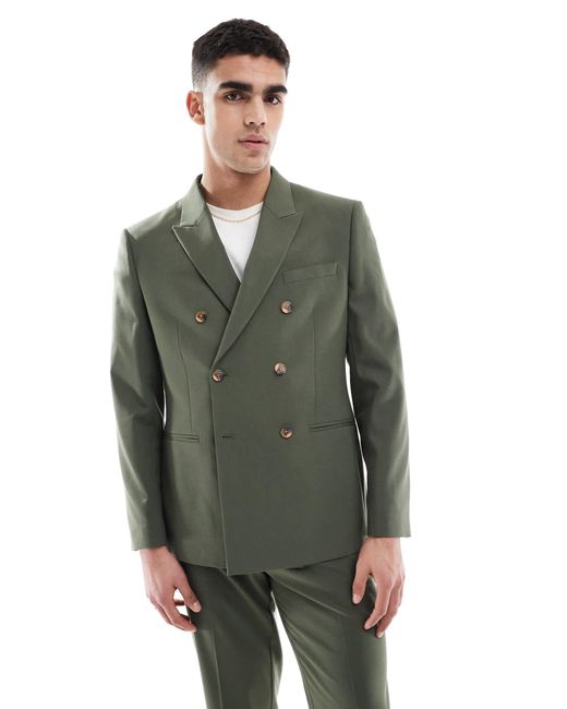 ASOS – zweireihige anzugjacke in Green für Herren