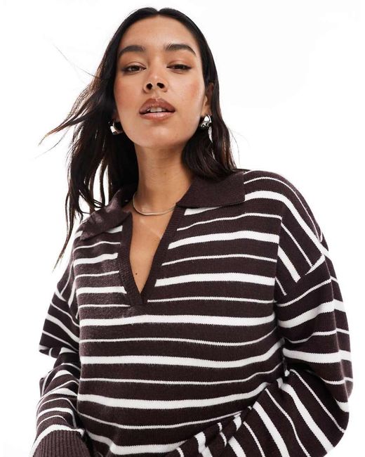 4th & Reckless Black Knitted Collared V-neck Rugby Jumper