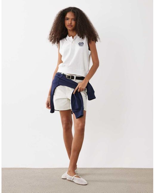 Polo Ralph Lauren White Wimbledon Capsule Logo Stretch Mesh Sleeveless Polo Shirt