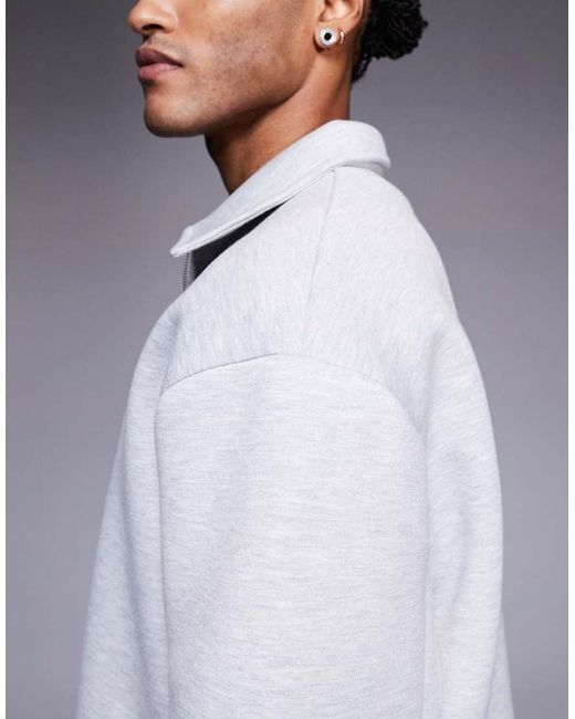 ASOS Gray Relaxed Quarter Zip Sweatshirt With Collar And Fixed Hem for men