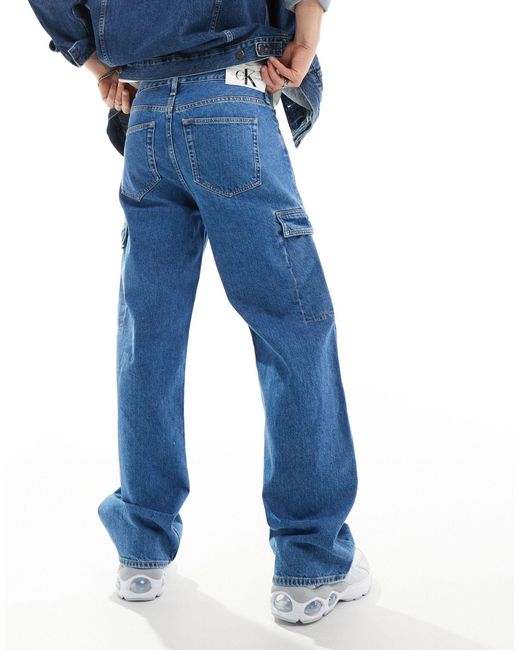Calvin Klein – lockere cargo-jeans im 90er-stil in Blue für Herren