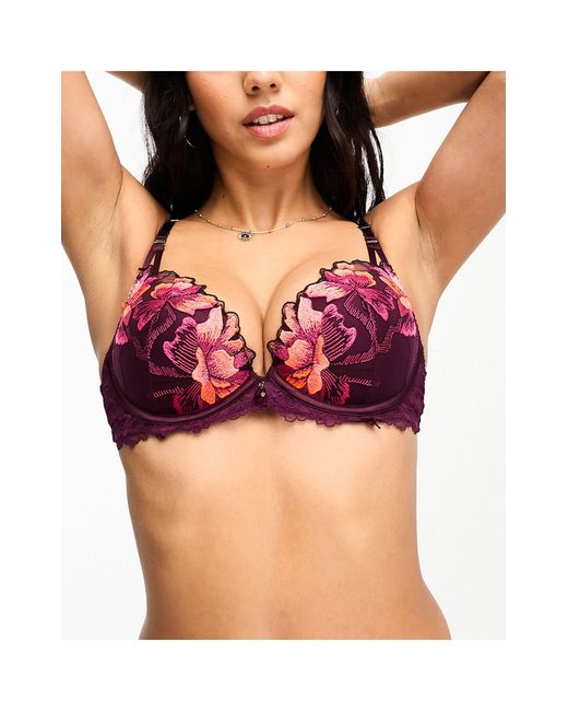 Ann Summers Pink B-e Luminescent Padded Plunge Bra With Floral Embroidery