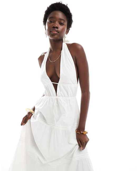 Bershka Halterneck Tiered Maxi Dress in White | Lyst UK Bershka Halterneck Tiered Maxi Dress in White | Lyst UK