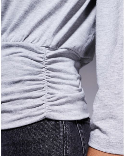 ASOS Gray Cinched Waist Batwing Top