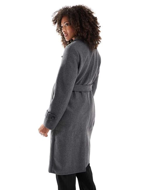 Vero Moda Gray Double Breasted Belted Midi Coat