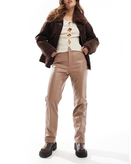 ASOS Pink Faux Leather Straight Leg Trousers