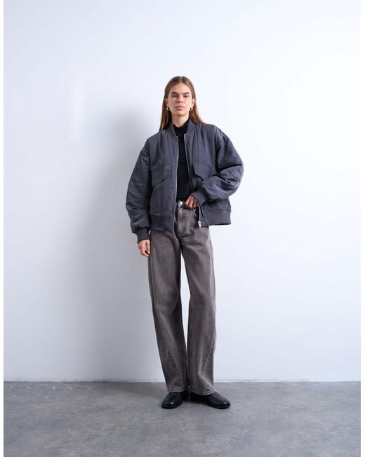 TOPSHOP Blue Rib Bomber Jacket
