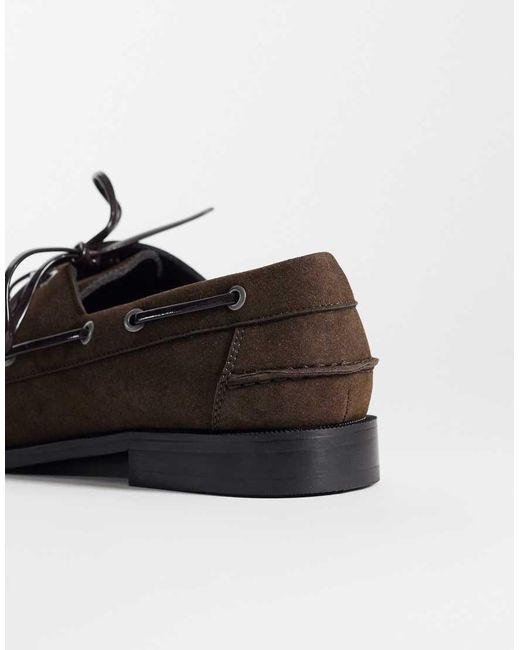 ASOS Brown Lace Up Boat Shoes With Ruching for men