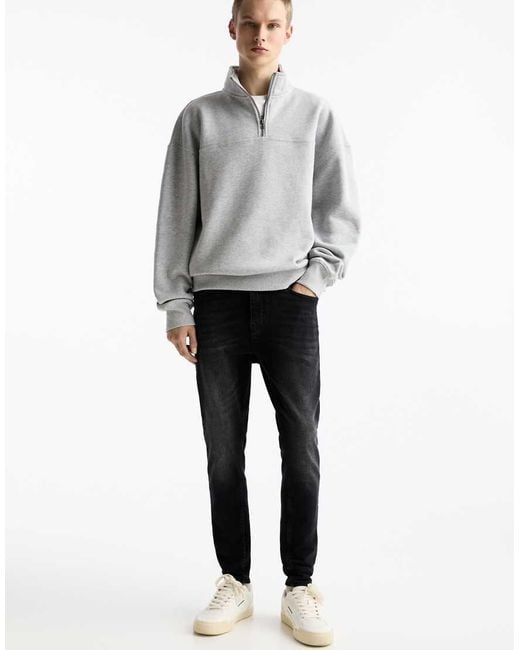 Pull&Bear Black Washed Carrot-Fit Jeans for men