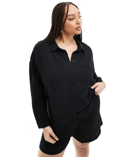 Camicia oversize nera testurizzata ondulata di Noisy May in Black