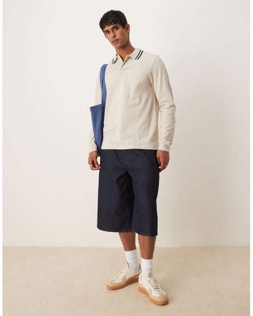 Polo à manches longues avec liserés - taupe ASOS pour homme en coloris Natural