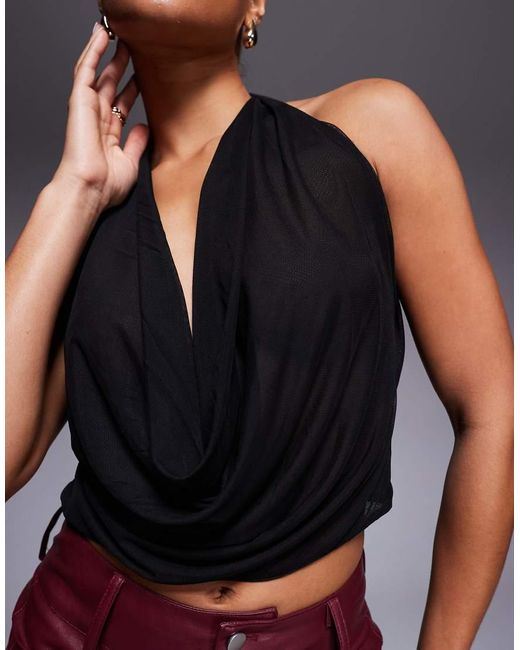 Princess Polly Black Carefree Cowl Halterneck Open Back Top