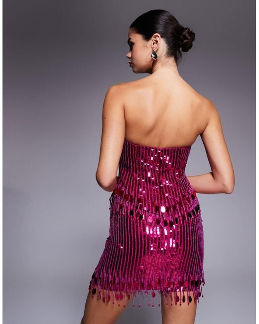 ASOS Pink Embellished Bandeau Corset Mini Dress With Bow Detail