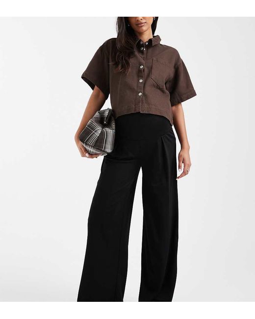Mama.licious Black Mamalicious Maternity Foldable Waistband Wide Leg Jersey Trousers