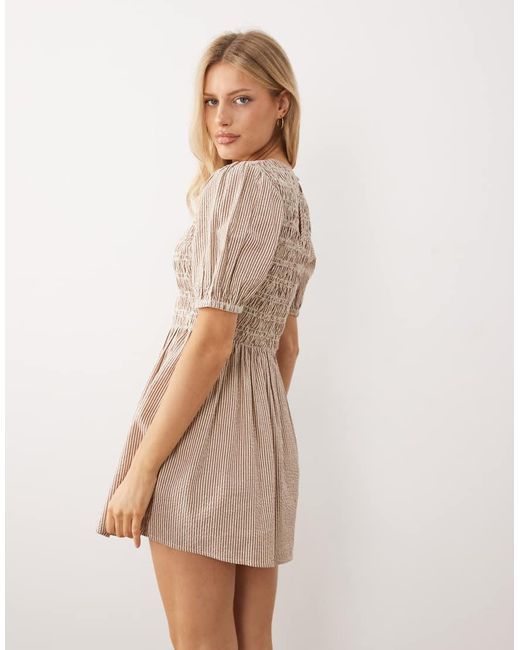 Wednesday's Girl Natural Shirred Short Sleeve Mini Dress