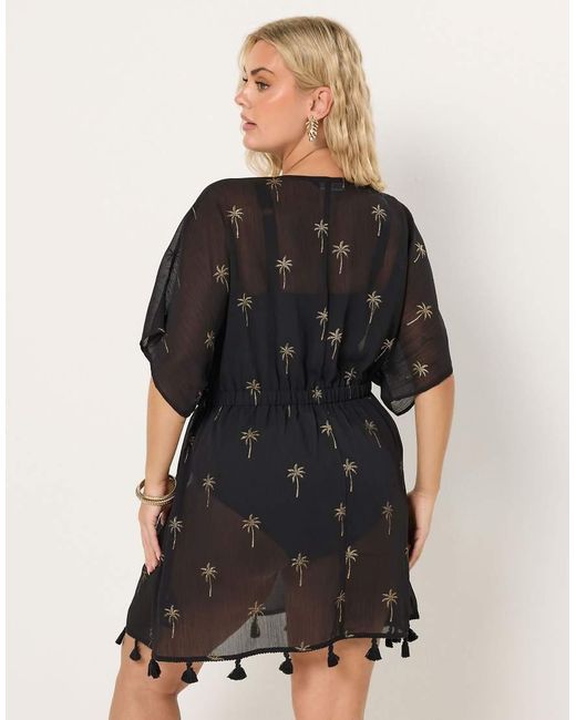 Yours Clothing Black Foil Detail Beach Kimono