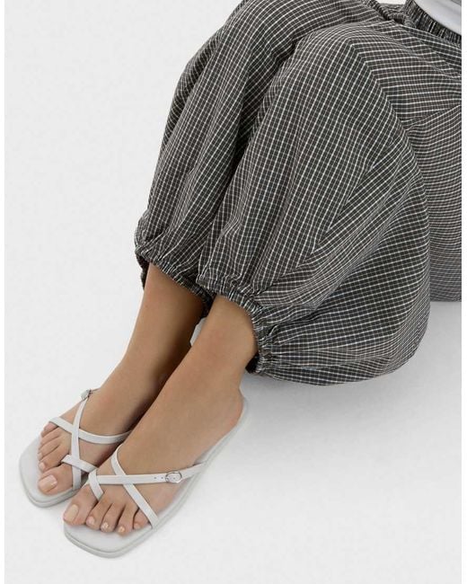 Bershka White Multi-Strap Flat Slider Sandals