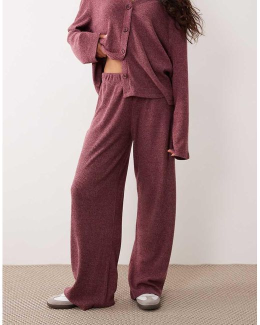 ASOS Red Supersoft Brushed Rib Wide Leg Trouser Co-ord