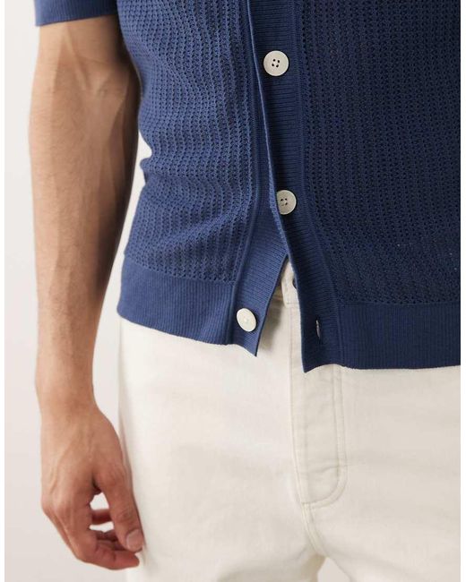 SELECTED Blue Knitted Button Cardigan for men
