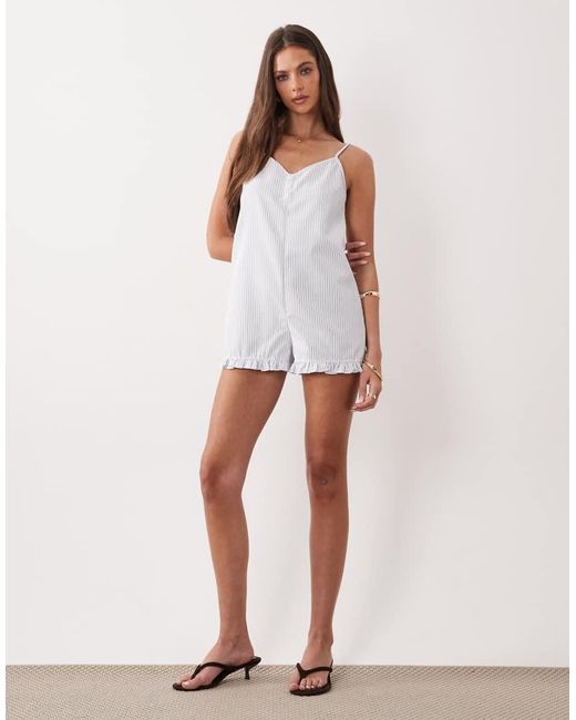 The Frolic White Exclusive Poplin Look Frill Trim Button Front Cami Playsuit
