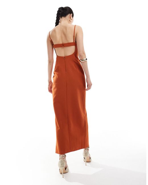 ASOS Orange Structured Maxi Dress With Cut Out Detail