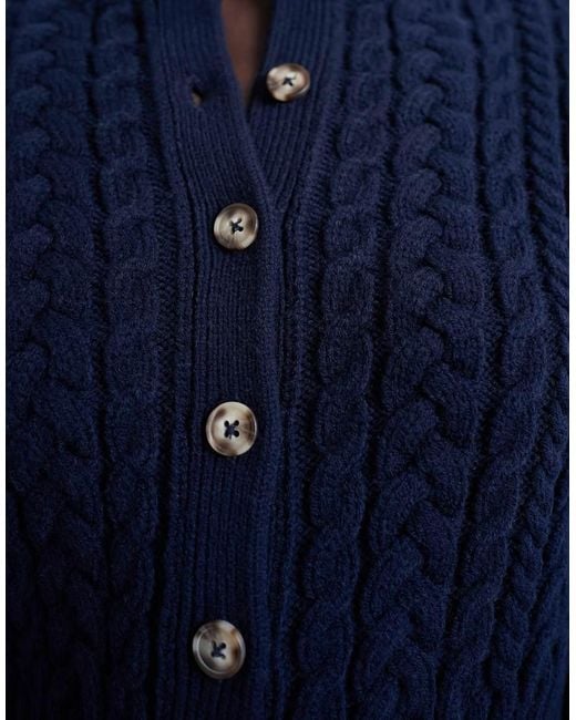 TOPSHOP Blue Knitted Cable Fitted Waist Cardigan
