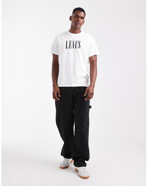 Levi's White Distressed Serif Logo Relaxed Fit T-shirt for men