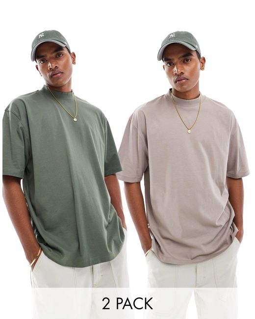 Confezione da 2 t-shirt oversize accollate marrone e verde di ASOS in Gray da Uomo