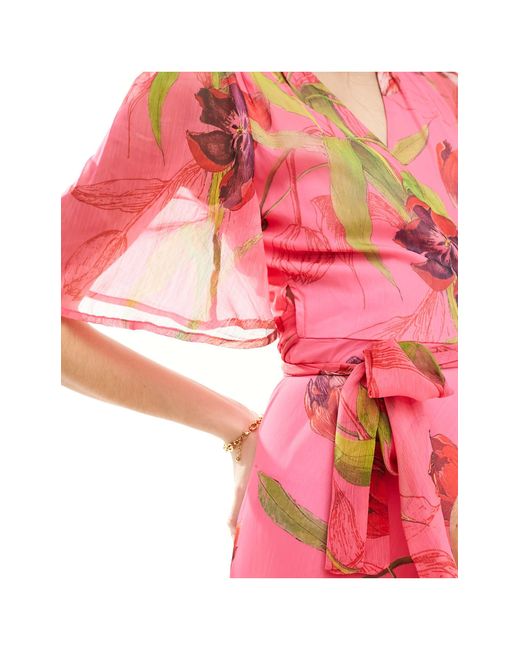 Hope & Ivy Pink Valentine's Ruffle Wrap Maxi Dress