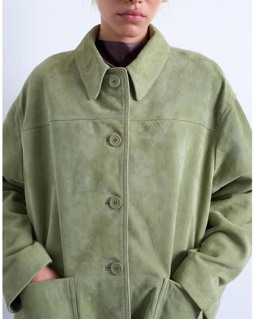 TOPSHOP Green – premium – kastige jacke aus echtem wildleder