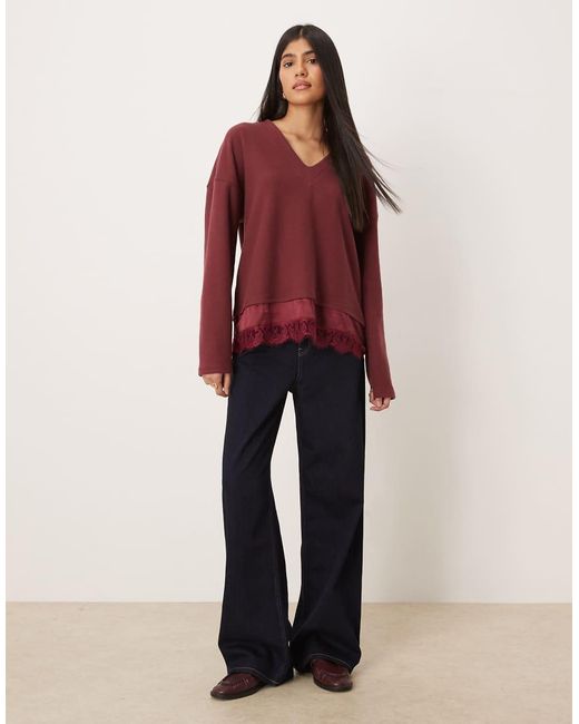 ASOS Red Supersoft V Neck Sweat With Lace Insert