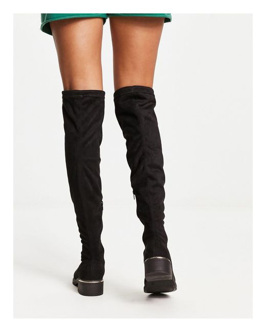 Truffle Collection Black Wide Fit Mid Heel Stretch Over The Knee Boots