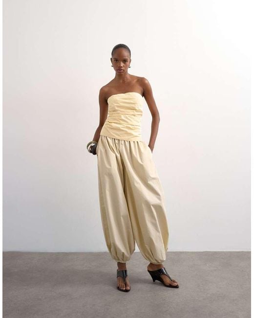TOPSHOP Natural Gathered Bandeau Top
