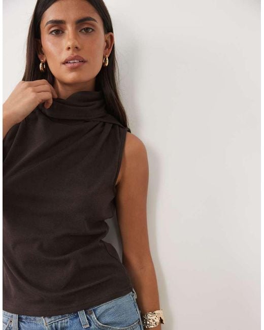 ASOS Blue Supersoft Tie Neck Scarf Top