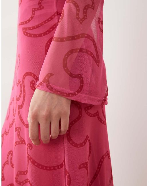 Never Fully Dressed Pink V Neck Mesh Maxi Dress